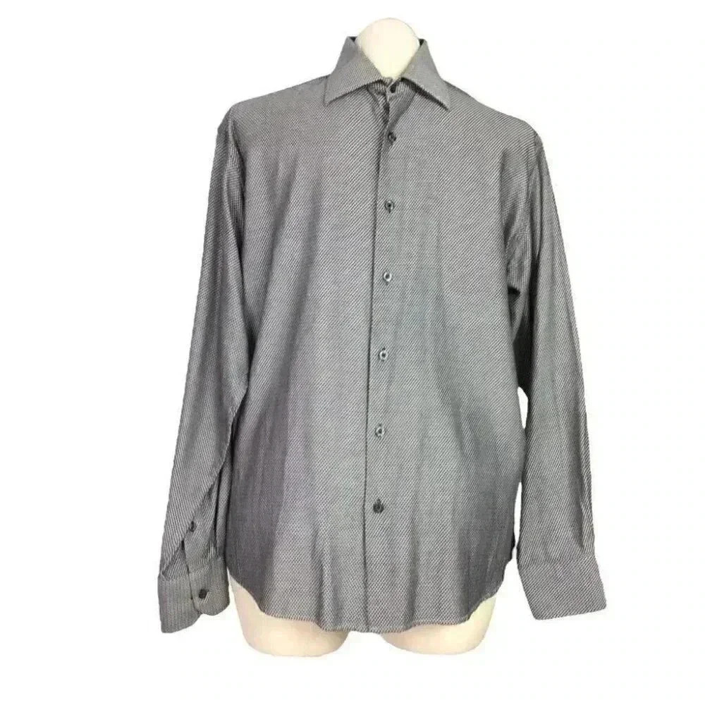 Luchiano Visconti Uomo Men L Geometric Shirt Regular Cotton Long Sleeve Black